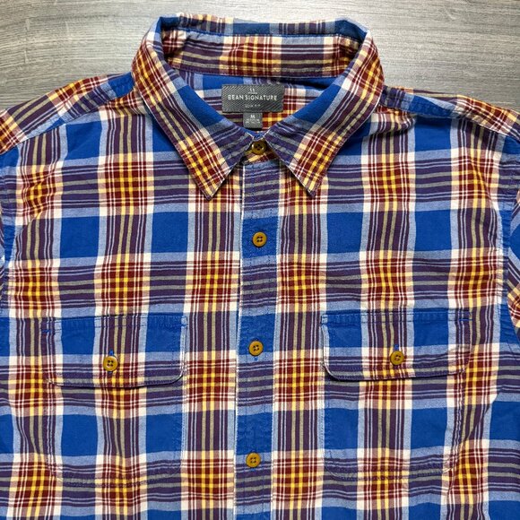 L.L. Bean Men's Signature Slim Fit Flannel Shirt - Blue/Red/Yellow - Picture 2 of 5